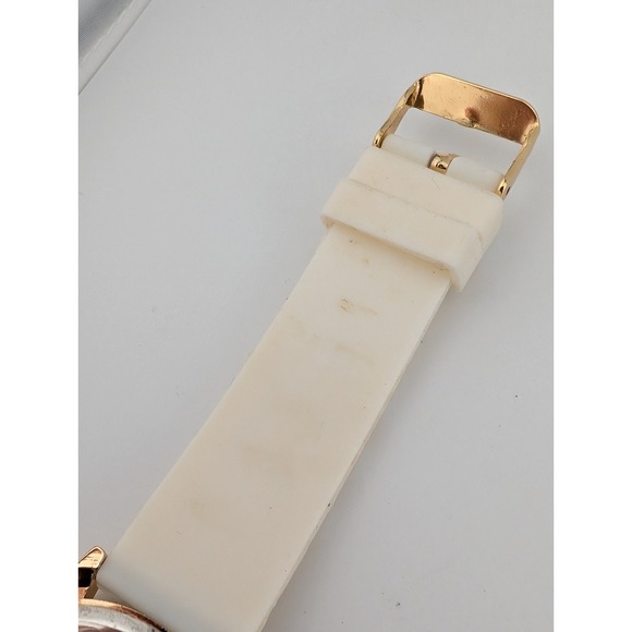 Geneva Watch Women 38mm Gold Case Colorful Dial White Silicone Band- New Battery - Picture 6 of 8